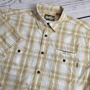 Howler Bros Aransas Shirt Men Large Short Sleeve Button Down Casual Golden Plaid